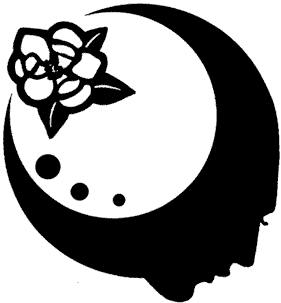 A House on the Moon Logo – A silhouetted crescent moon with a profile of a face and a flower.