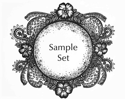 Life on the Moon Collection artwork for the sample set. A full moon surrounded by flowers and vines.